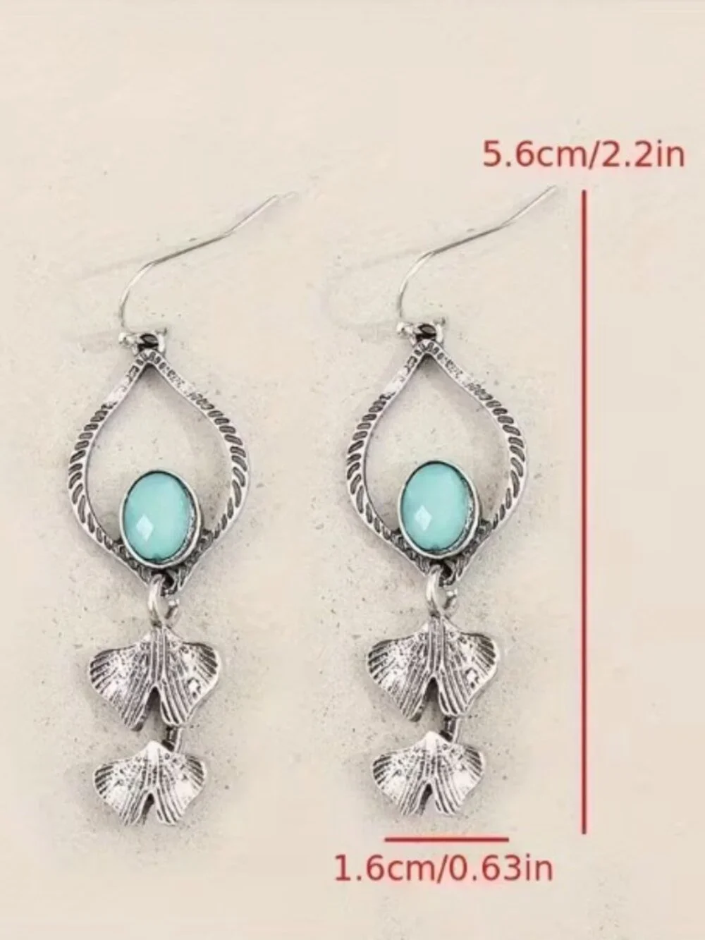 Water Drop Ginkgo Leaf Alloy Long Pendant Earrings Resin Gemstone